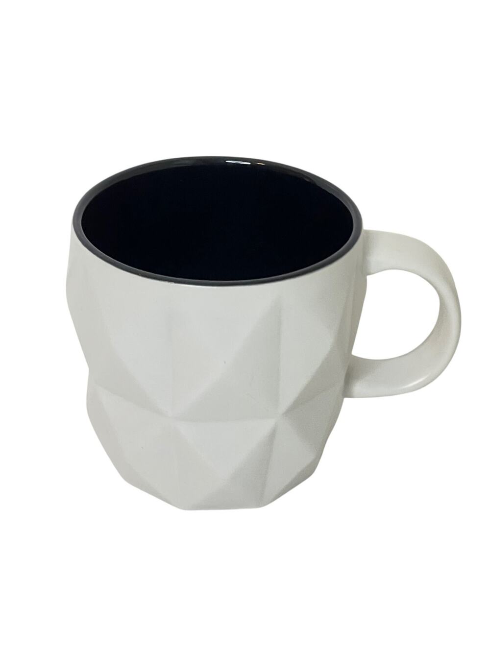 Teavana Coffee Mug Matte White 3D Faceted Black Interior 12 fl ou 2016 Rare
